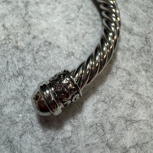 Silver-Plated Twisted Cuff Bracelet With Ornate End Caps - Picture 3 of 7